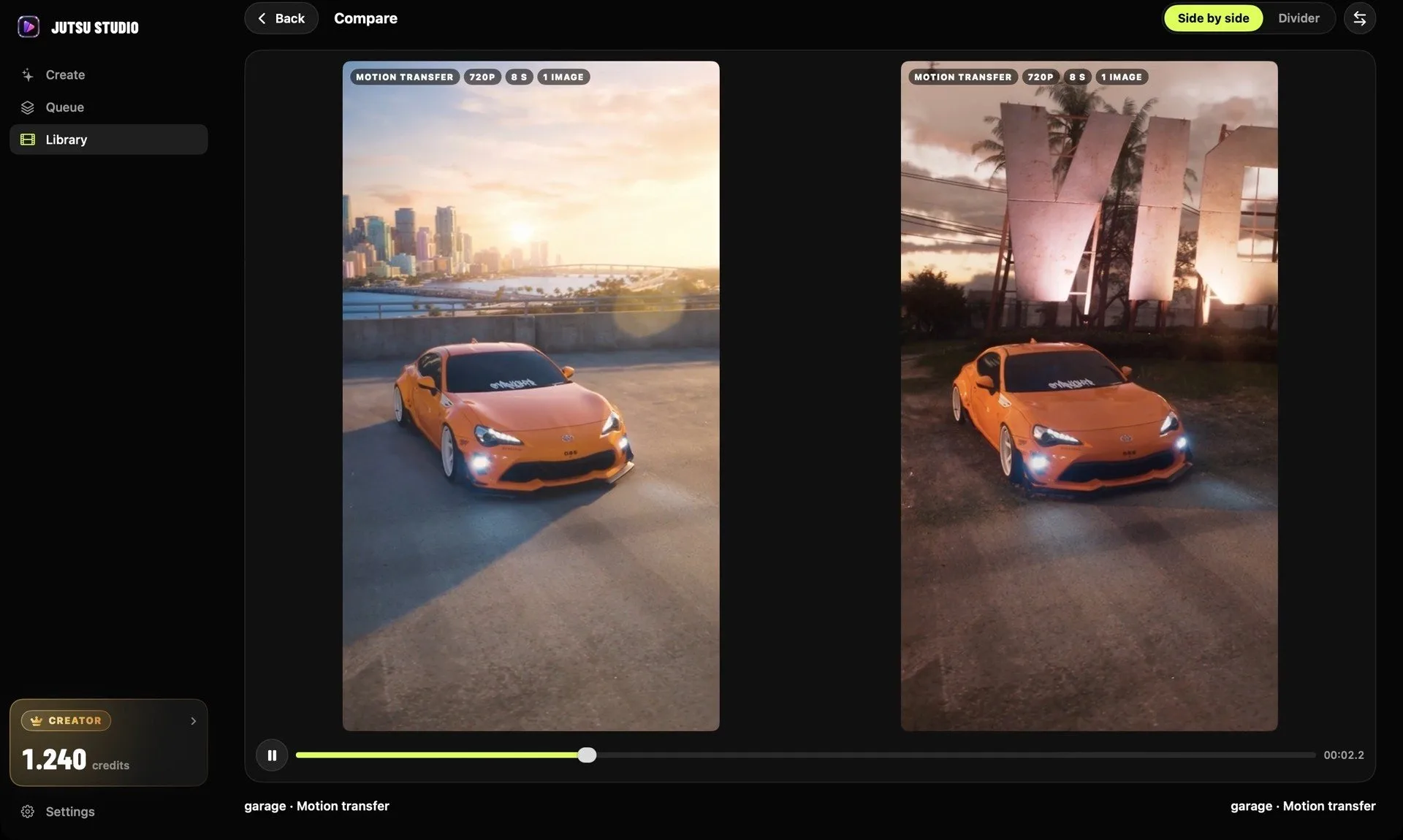 Two takes of the same clip side by side