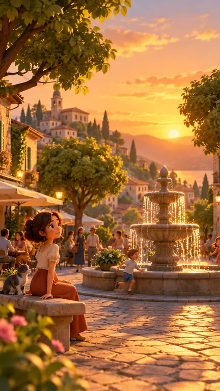 The same village scene in the Toon 3D style